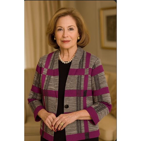 Ming Wang Women's Stretch Acrylic Polyester Sweater Cardigan Plaid Sz XL - Picture 7 of 7